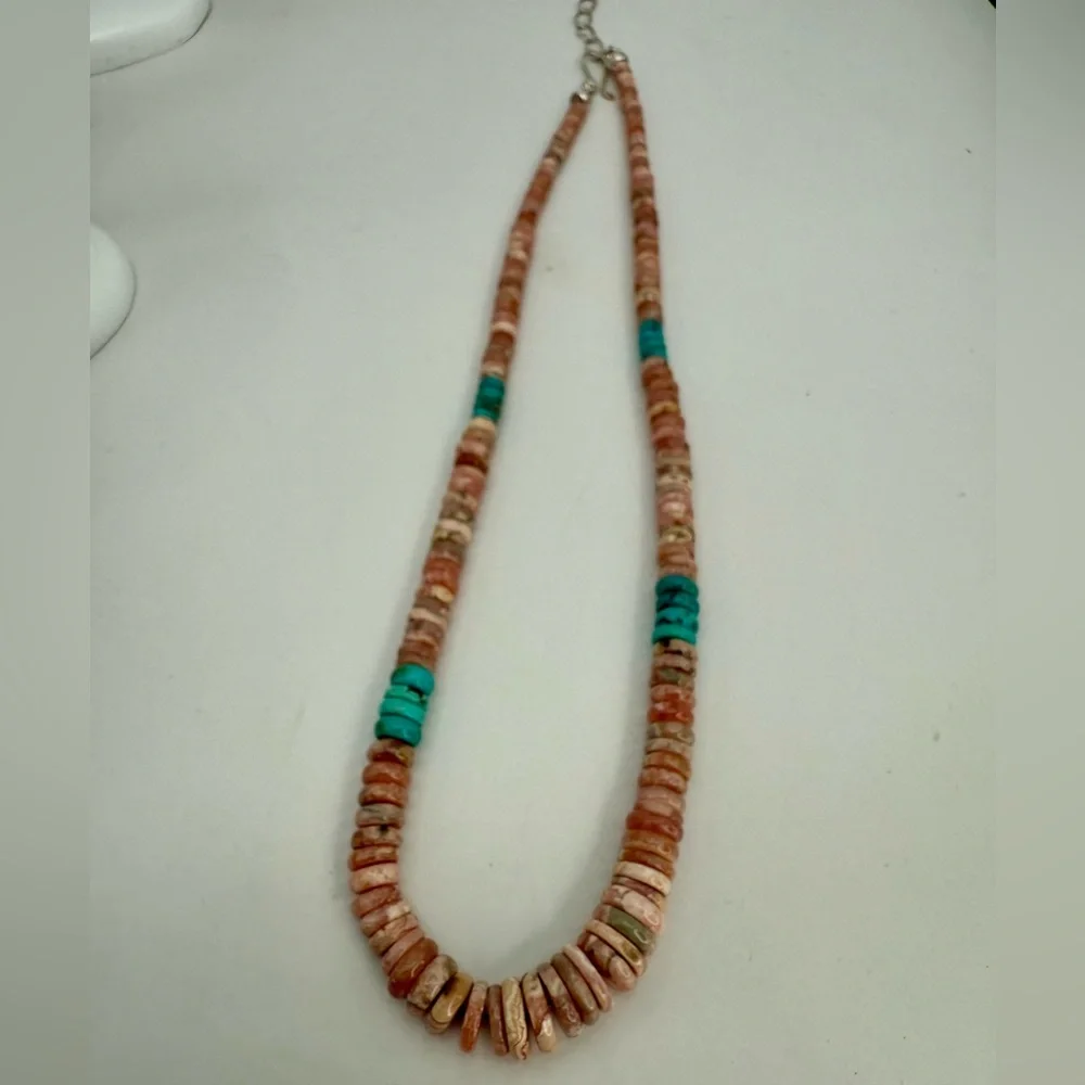 Jay King Mine Finds Argentina Rhodochrosite Turquoise Graduated Beaded Necklace